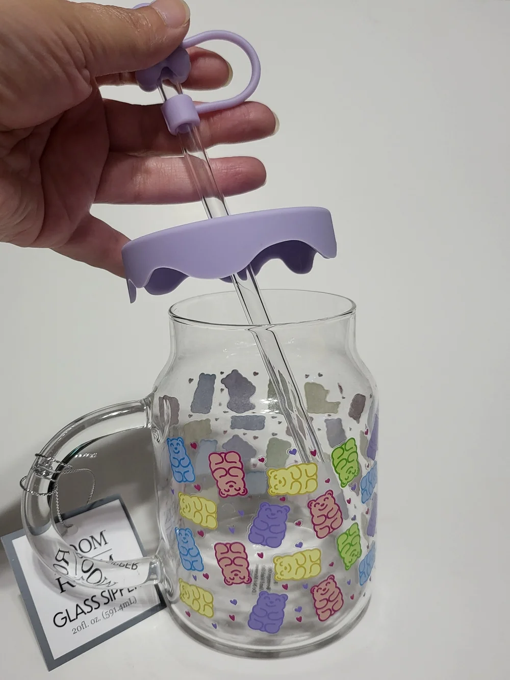 Purple Gummy Bear Glass Sipper with Straw